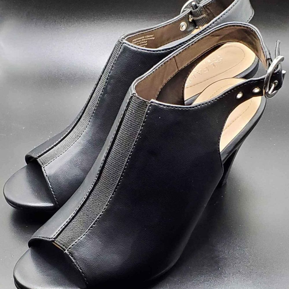 Alfani Step'n'Flex Jalenne Black Peep Toe Slingback Shoes Pumps 6 M